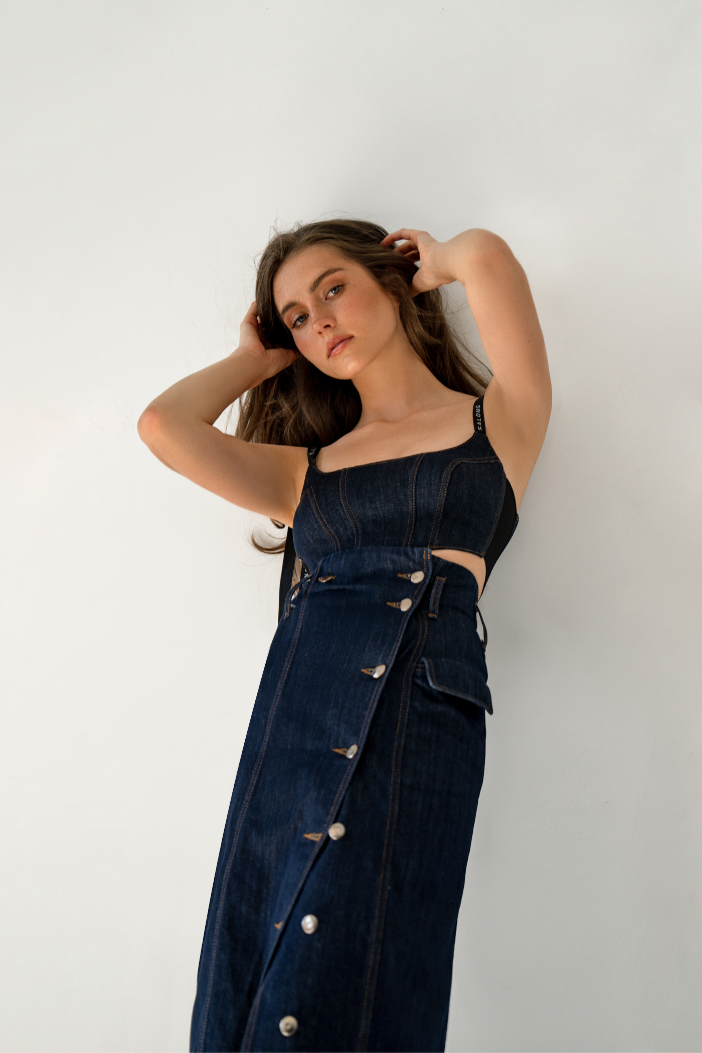 Cropped corset denim top