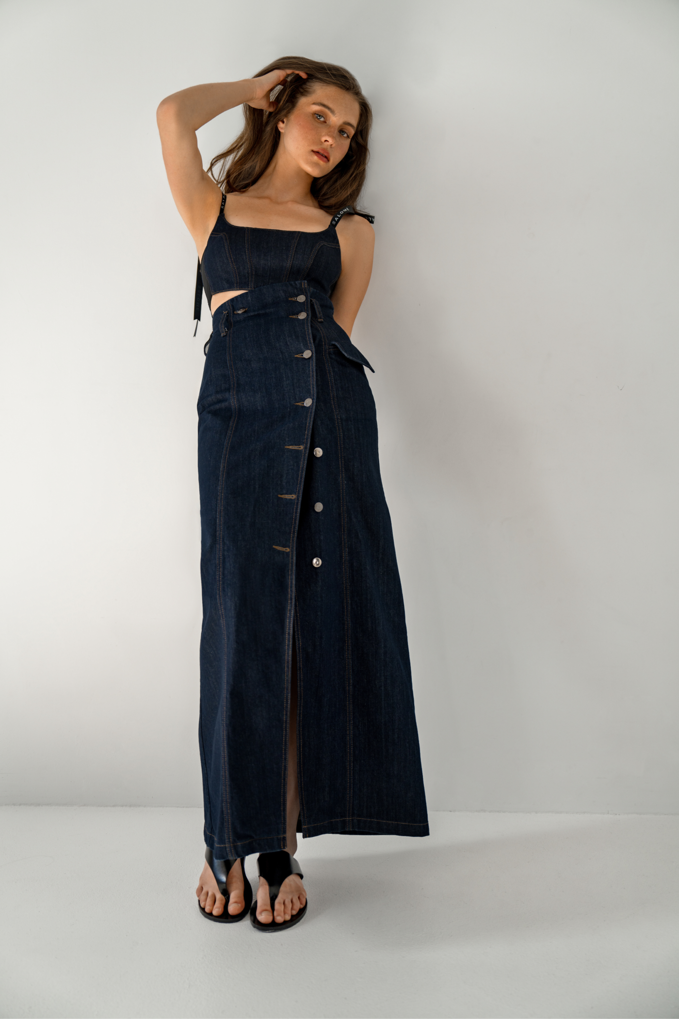 Cropped corset denim top