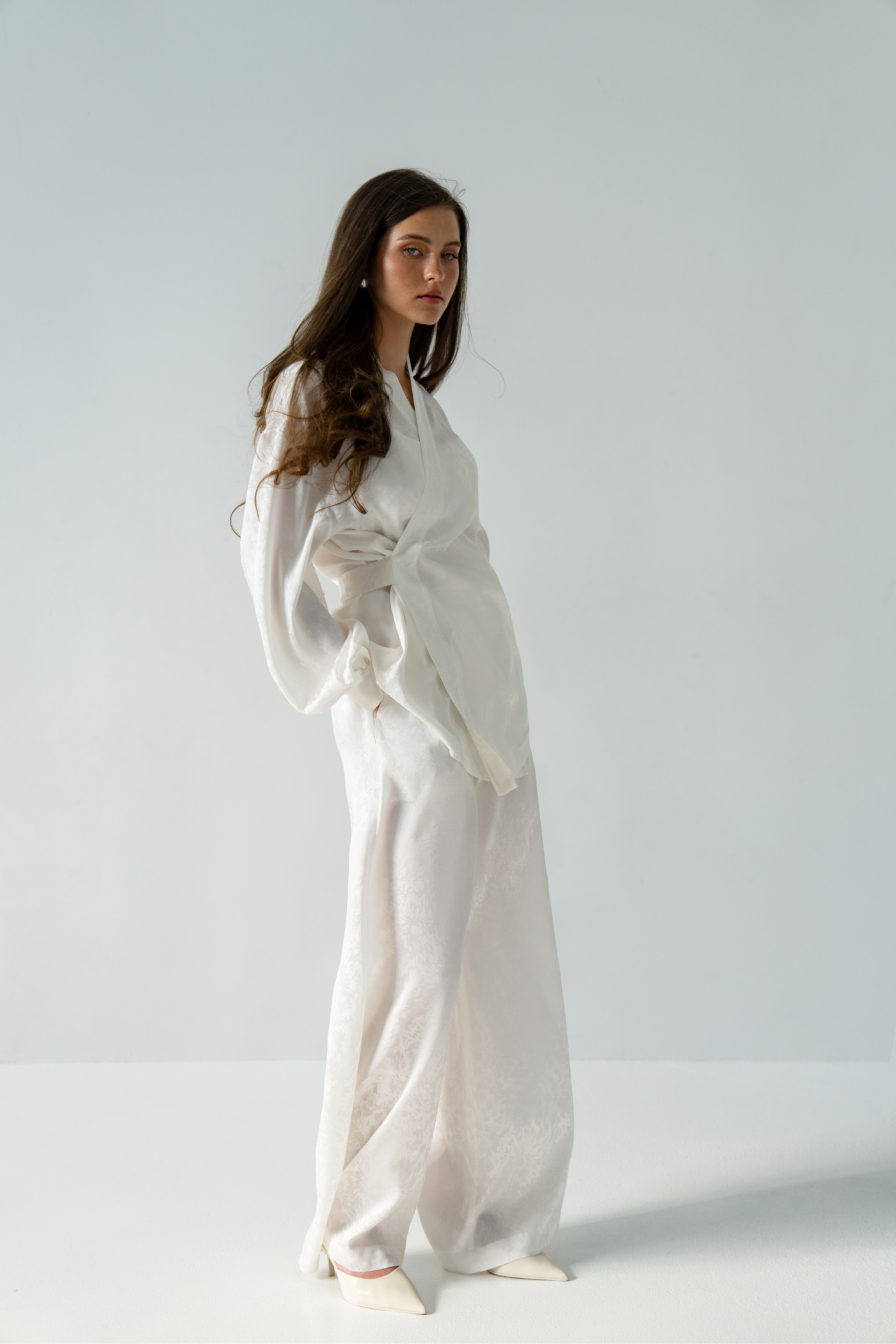 Crème Silk Kimono with top