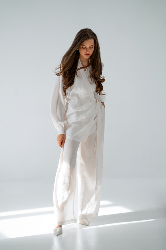 Crème Silk Kimono with top