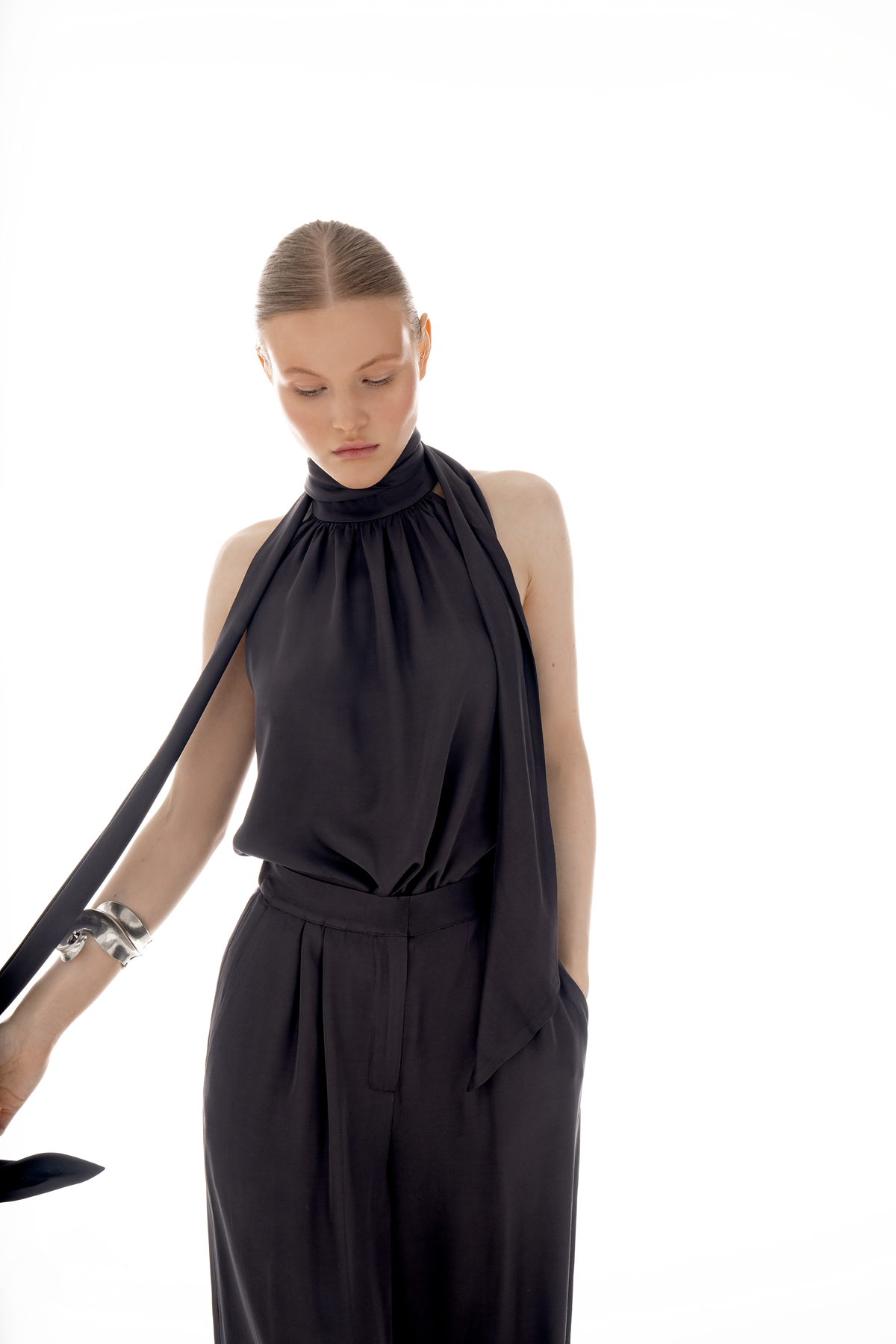 Off-Shoulder Viscose Top "Gray Whisper"