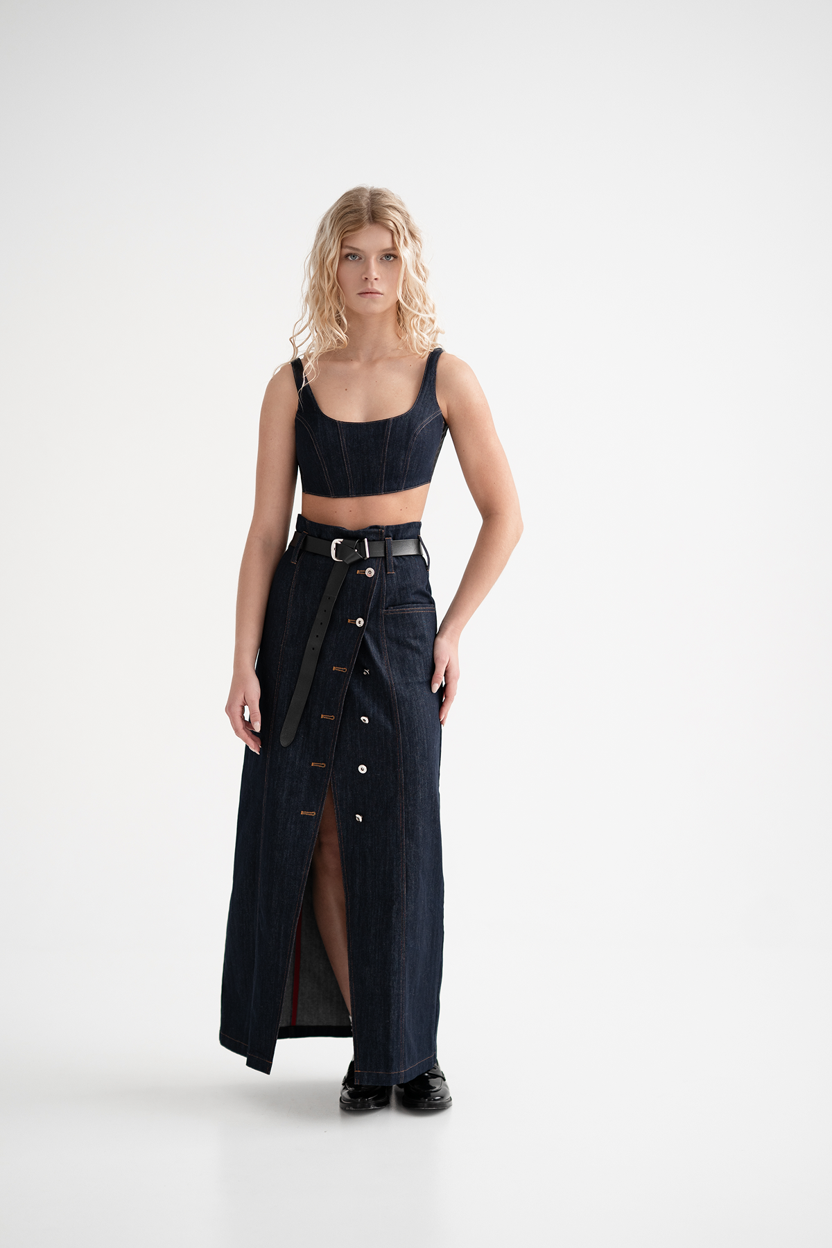Long denim skirt